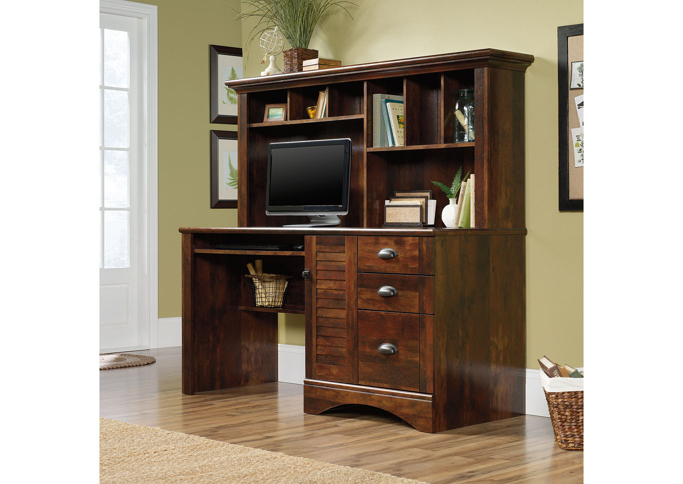 Harbor View Curado Cherry Computer Desk w/Hutch,Sauder